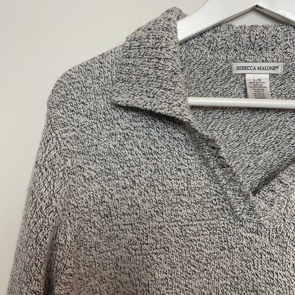 Rebecca Malone Collared Sweater Pullover Grey Space Knit Large Collar - Picture 2 of 4